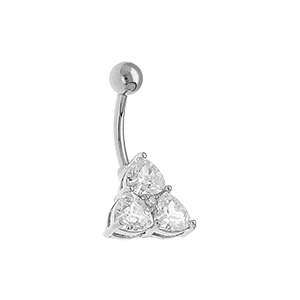 Piercing nombril en acier triangle d\' oxydes blancs - Vue 1