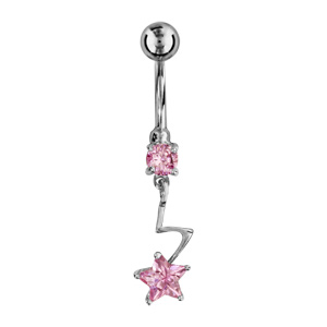 Piercing nombril toile rose en acier - Vue 1