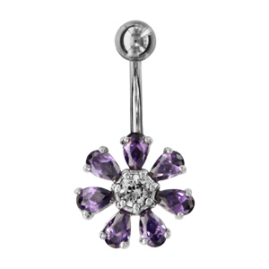 Piercing nombril fleur violet - Vue 1