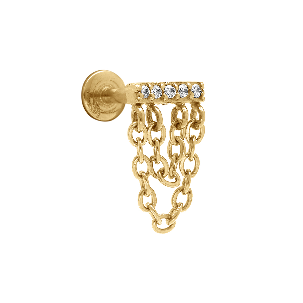 Piercing oreille en acier dor� H�lix, Tragus avec chainette - Vue 1