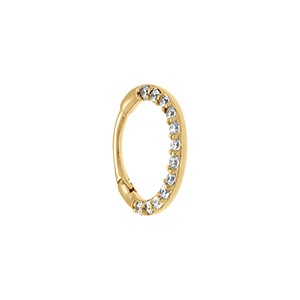 Piercing oreille en acier doré Hélix, Tragus, Daith, Rook anneau orné d\'oxydes blancs - Vue 1