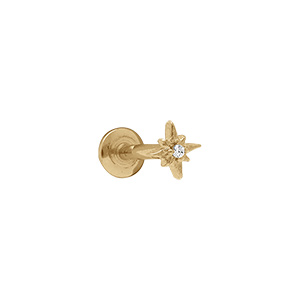 Piercing oreille en acier doré helix, tragus etoile avec 5oxyde blanc - Vue 1