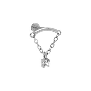 Piercing oreille en acier helix oxyde blanc avec chainette - Vue 1