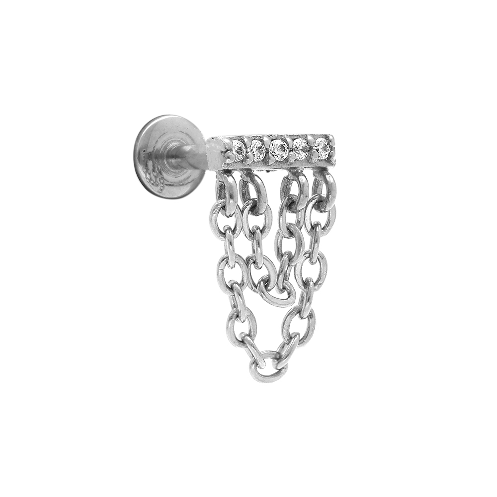 Piercing oreille en acier Hlix, Tragus avec chainette - Vue 1