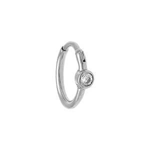 Piercing oreille en acier Hélix, Tragus, Daith, Rook avec oxyde blanc centre anneau - Vue 1
