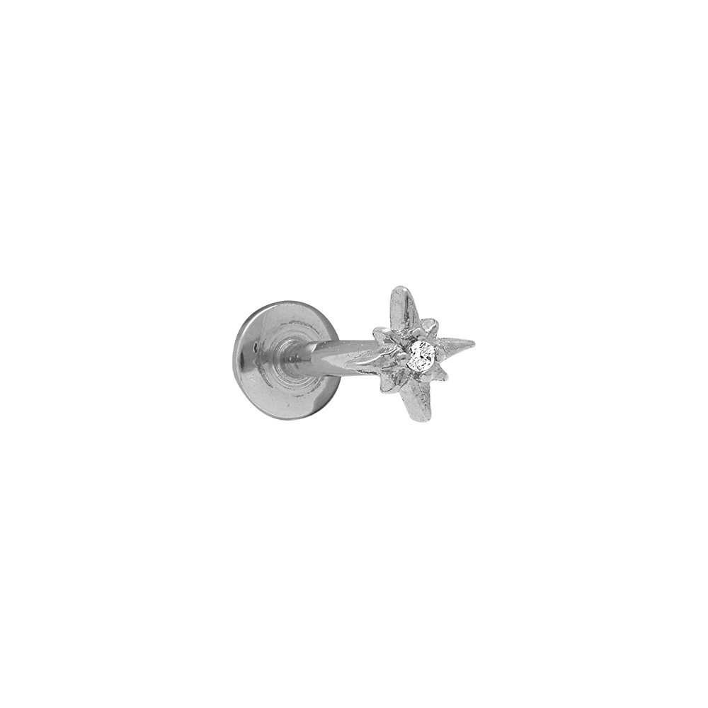 Piercing oreille en acier helix, tragus etoile d\'oxyde blanc - Vue 1