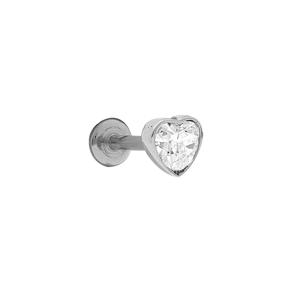 Piercing oreille en acier H�lix, Tragus, forme coeur avec oxyde blanc serti clos - Vue 1
