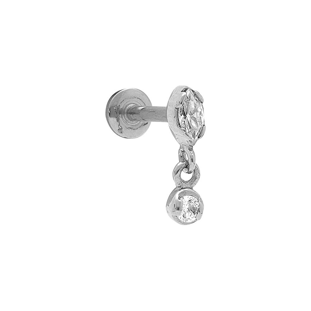 Piercing oreille en acier helix, tragus oxyde blanc pendant - Vue 1