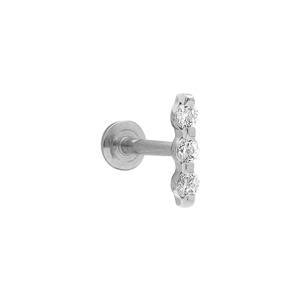 Piercing oreille en acier  helix, tragus oxydes blancs en long - Vue 1
