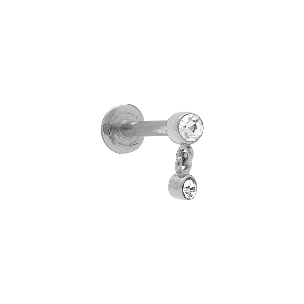 Piercing oreille en acier helix, tragus oxydes blancs sertis clos - Vue 1
