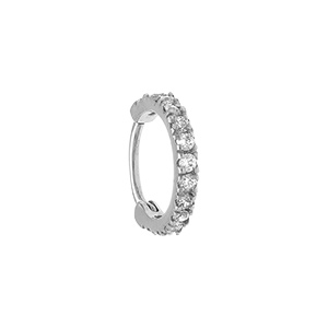 Piercing oreille en acier Hélix, Tragus, Rook anneau avec oxydes blancs - Vue 1