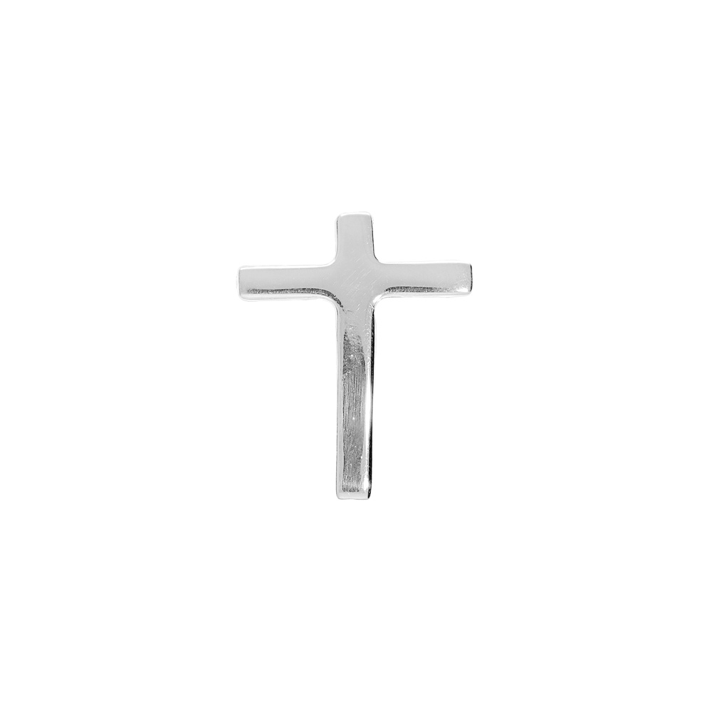 Pin\'s en argent rhodi� motif croix lisse - Vue 1