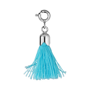 Pompon bleu turquoise monté sur anneau ressort en argent rhodié - Vue 1
