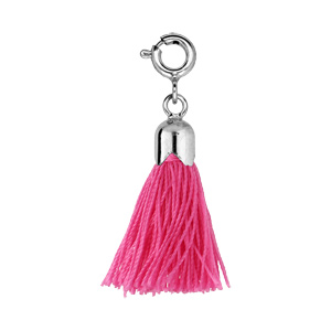 Pompon fuschia monté sur anneau ressort en argent rhodié - Vue 1