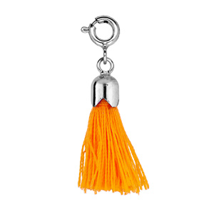 Pompon orange monté sur anneau ressort en argent rhodié - Vue 1