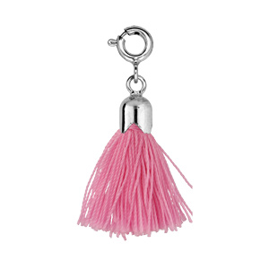 Pompon rose monté sur anneau ressort en argent rhodié - Vue 1