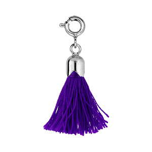 Pompon violet monté sur anneau ressort en argent rhodié - Vue 1