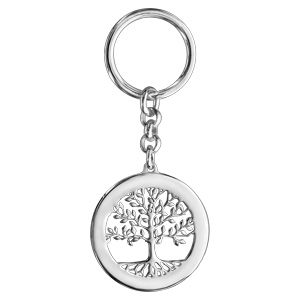 Porte clef argent rhodi arbre de vie contour  graver - Vue 1