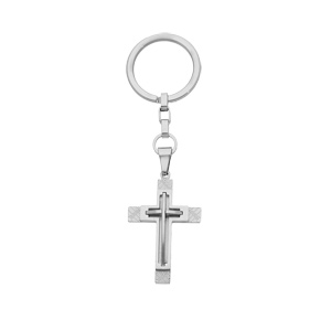 Porte clef en acier croix avec striure - Vue 1