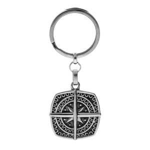 Porte clef en acier patiné boussole nautique - Vue 1