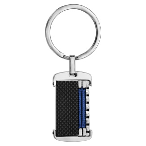 Porte clef en acier PVD noir avec cble bleu - Vue 1