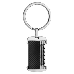 Porte clef en acier PVD noir avec câble gris - Vue 1