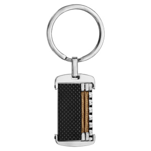 Porte clef en acier PVD noir avec câble jaune - Vue 1