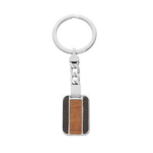 Porte clef en acier rectangulaire aspect bois marron et noir - Vue 1