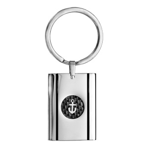 Porte clef en acier rectangulaire avec carbone motif ancre marine - Vue 1
