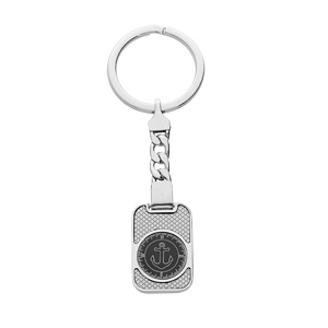 Porte clef en acier rectangulaire motifs croisillons et ancre - Vue 1