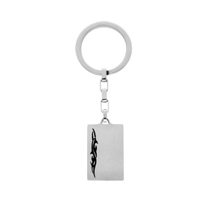 Porte clef en acier satiné rectangulaire avec motif tribal sur coté - Vue 1