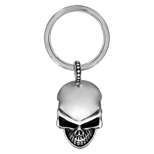 Porte clef en acier tête de mort lisse avec résine noir - Vue 1