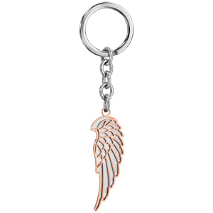 Porte-clef en acier avec aile d\'ange en PVD rose - Vue 1