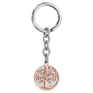 Porte-clef en acier avec arbre de vie en PVD rose - Vue 1