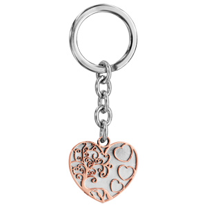 Porte-clef en acier avec coeur en PVD rose - Vue 1