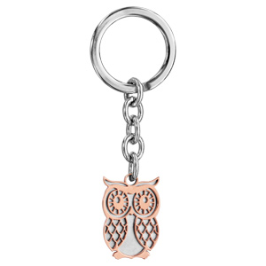 Porte-clef en acier avec hibou en PVD rose - Vue 1