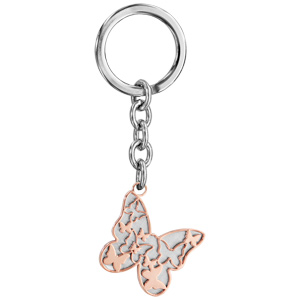 Porte-clef en acier avec papillon en PVD rose - Vue 1