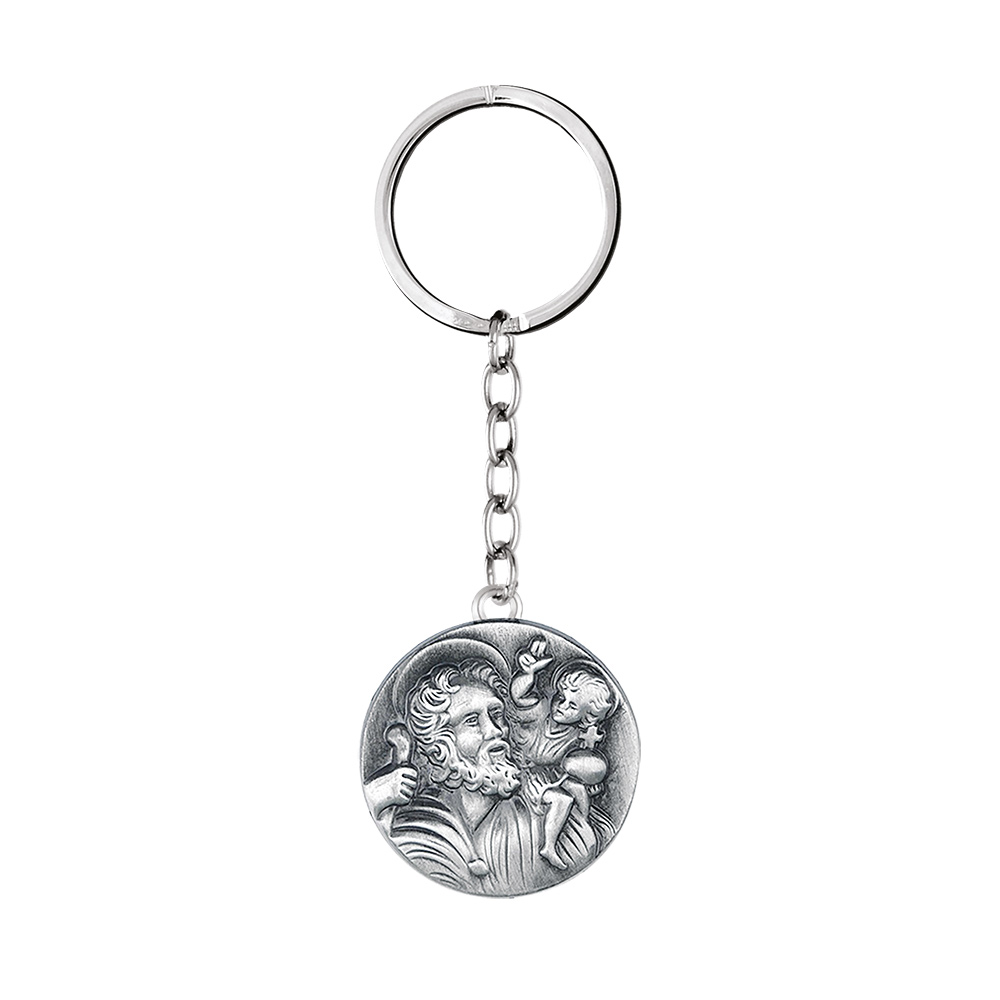 Porte-clef en acier avec Saint-Christophe - Vue 1