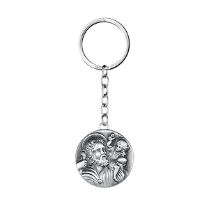 Porte-clef en acier avec Saint-Christophe