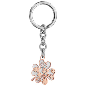 Porte-clef en acier avec trèfle en PVD rose - Vue 1