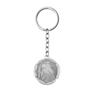 Porte-clef en acier en forme de sceau avec Saint-Christophe - Vue 1