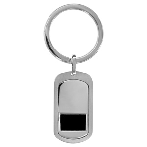 Porte-clef en acier plaque G.I. arrondie avec rainure sur tout le tour et rectangle en PVD noir - Vue 1