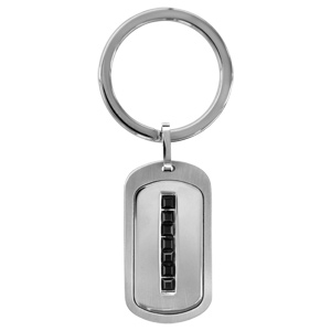 Porte-clef en acier rectangle arrondi orné d\'1 bande d\'oxydes carrés noirs - Vue 1