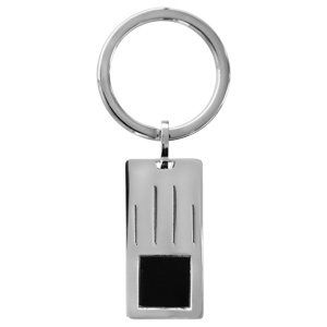 Porte-clef en acier rectangulaire avec carré en PVD noir et rainures - Vue 1