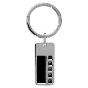 Porte-clef en acier rectangulaire avec rectangle et petits carrés en PVD noir - Vue 1