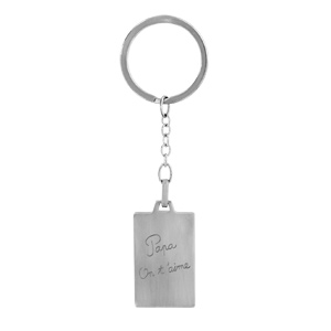 Porte-clef en acier satin avec plaque G.I. rectangulaire grave \