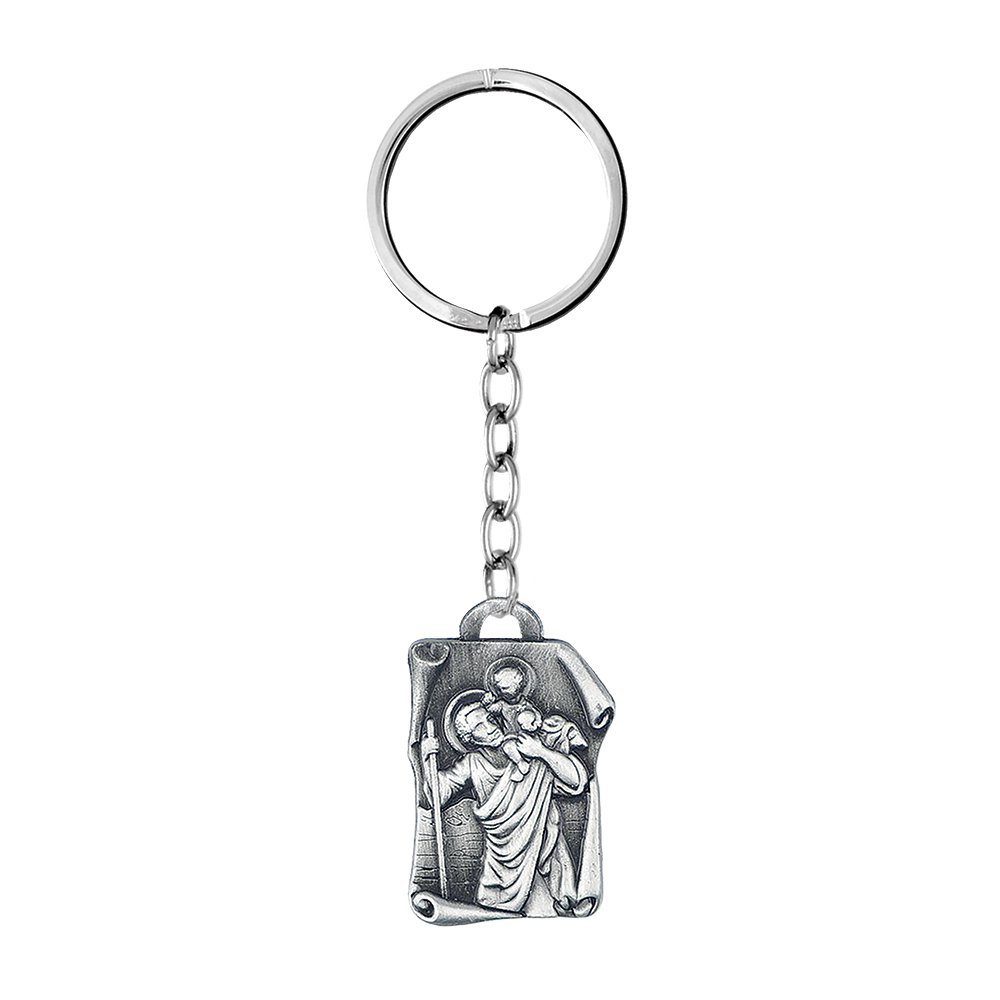 Porte-clefs en acier avec parchemin motif Saint Christophe - Vue 1