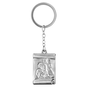 Porte-clefs en acier avec parchemin motif saint Christophe - Vue 1