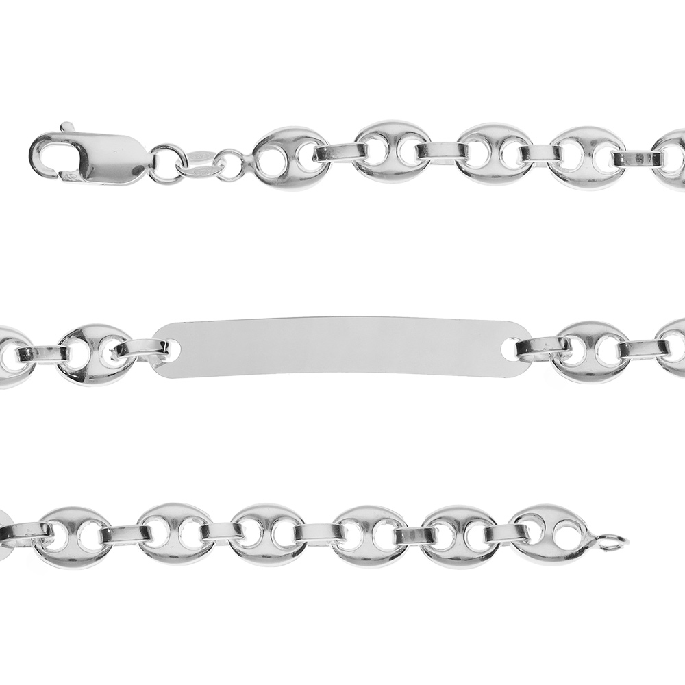 Gourmette en argent maille grains de café largeur 6mm et longueur 19cm