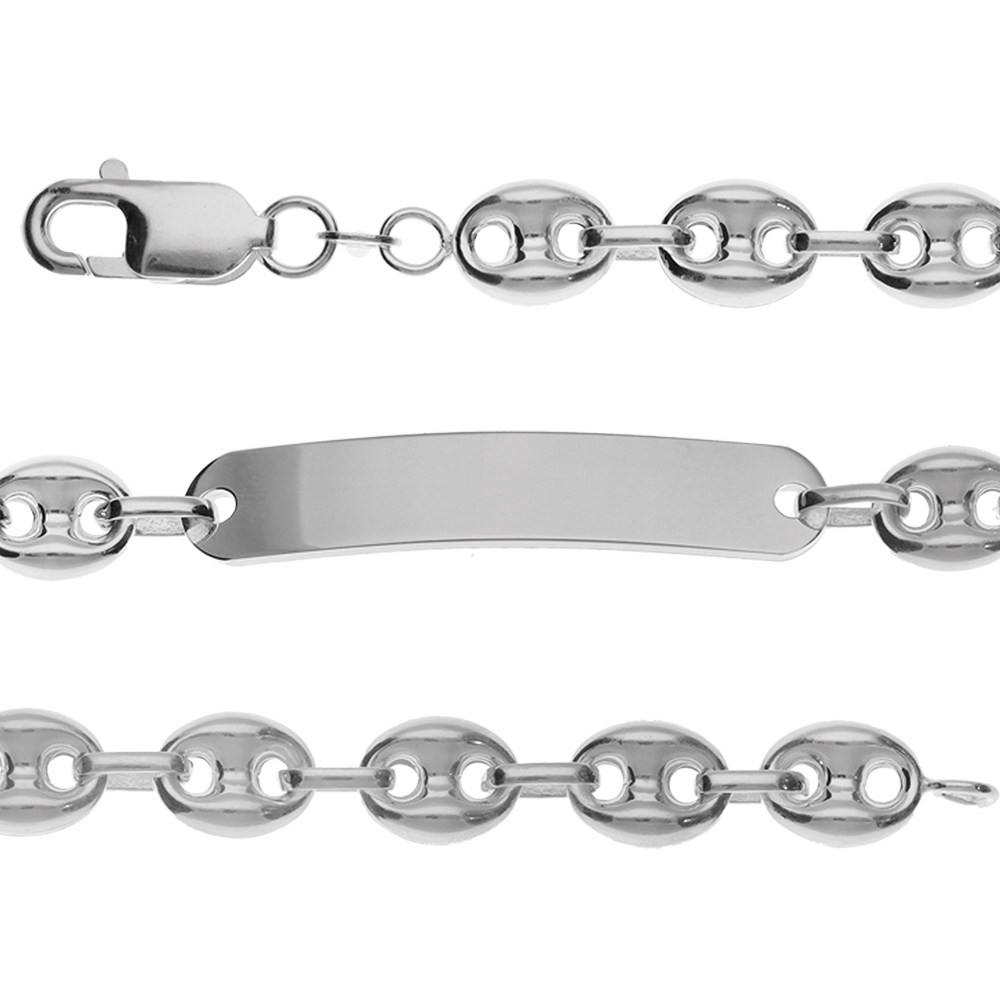 Gourmette en argent maille grains de café largeur 8mm et longueur 21cm